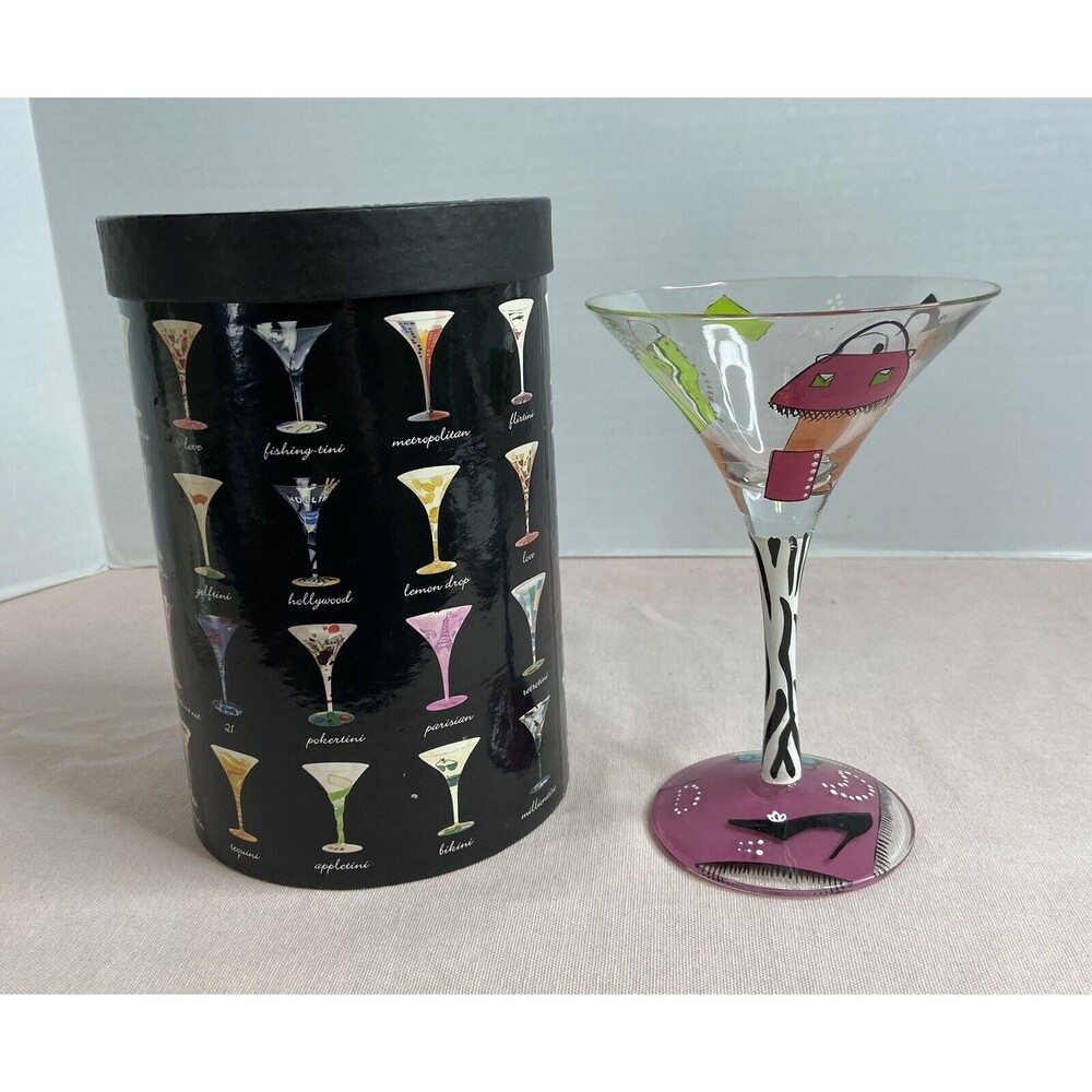 Lolita -Love My Martini (SHOPAHOLIC) Glass. Hand Painted Recipe On Bottom 10oz.